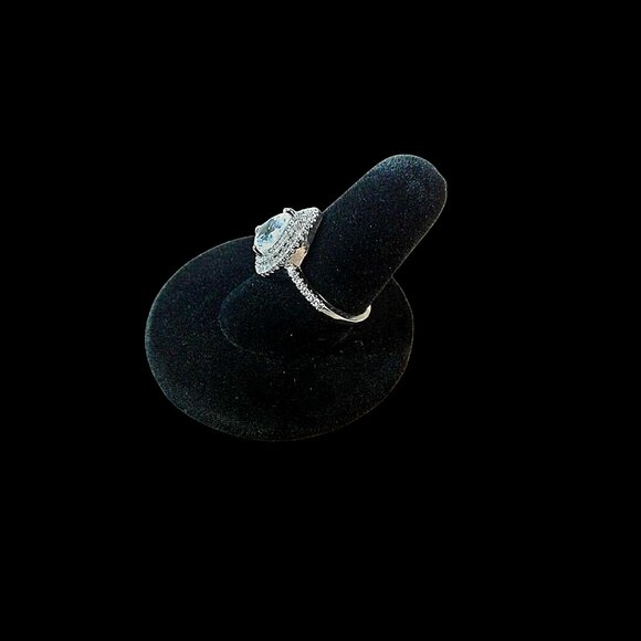 Pear-Cut Double Halo Engagement Ring CZ 925 Sterling 1.5cm Length Good Cond 7.75 - Picture 5 of 8